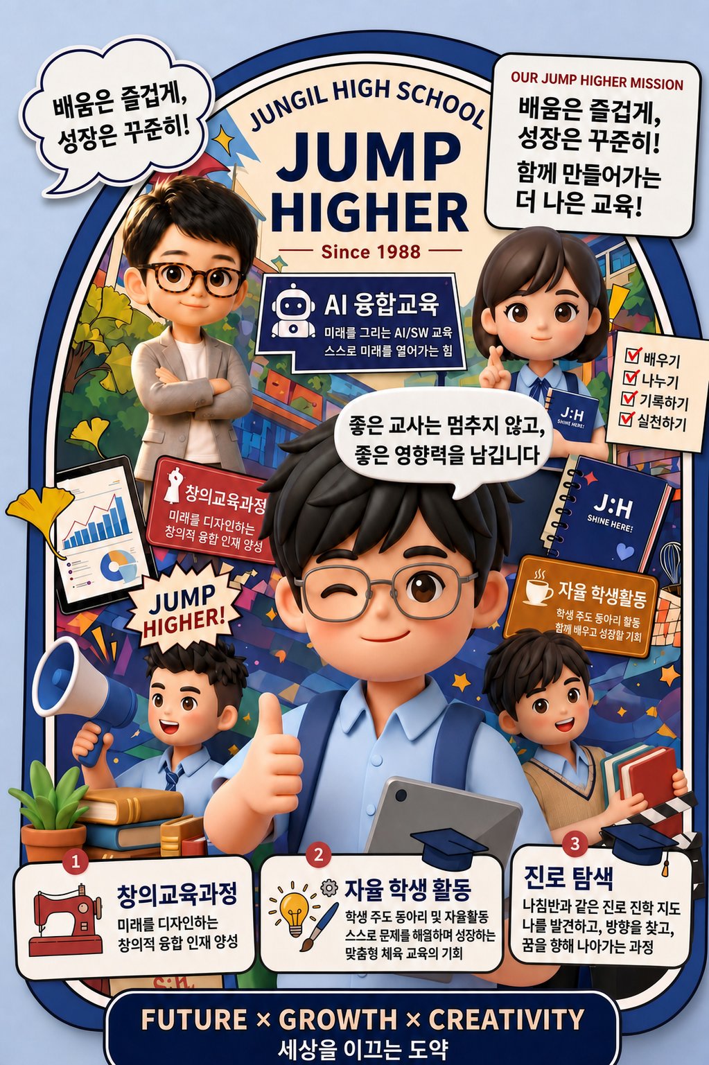 Jungil High School Jump Higher 교육 브랜드 캐릭터 이미지