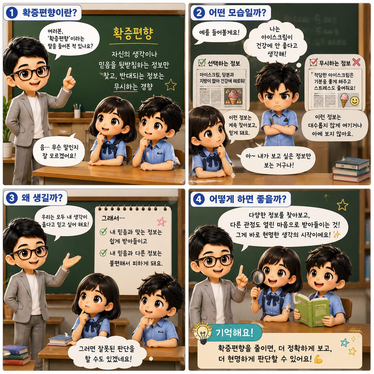 확증편향을 설명하는 4컷 수업 자료