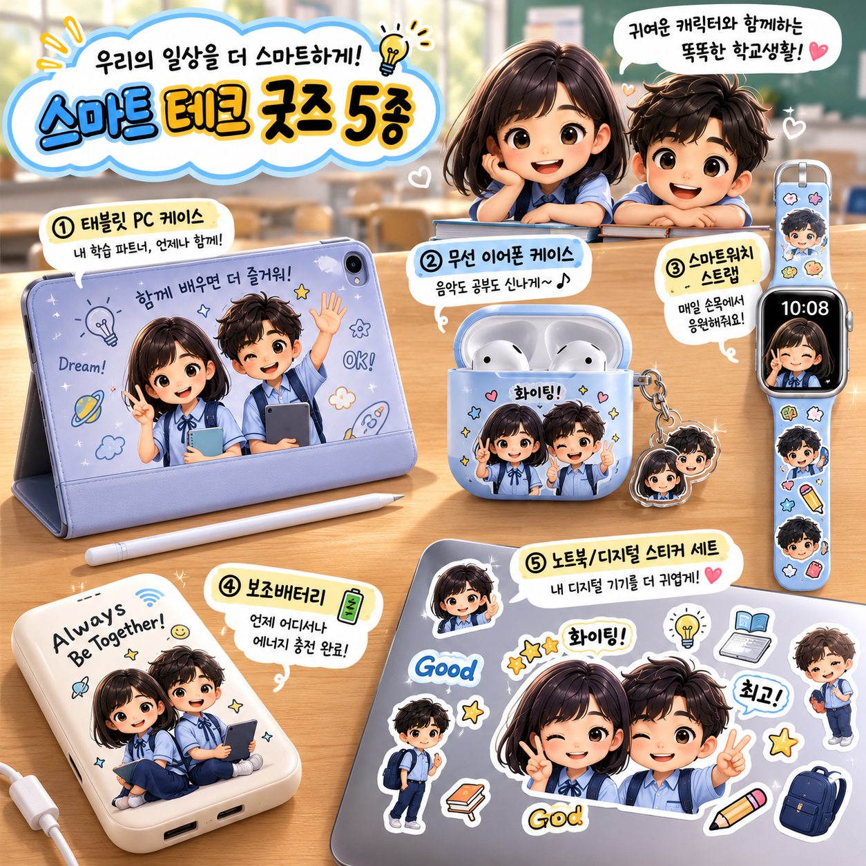 캐릭터를 활용한 스마트 테크 굿즈 5종 디자인